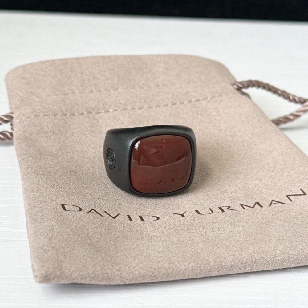 David Yurman Men's Red Carnelian Titanium Exotic Stone Ring Band Size 14.5US